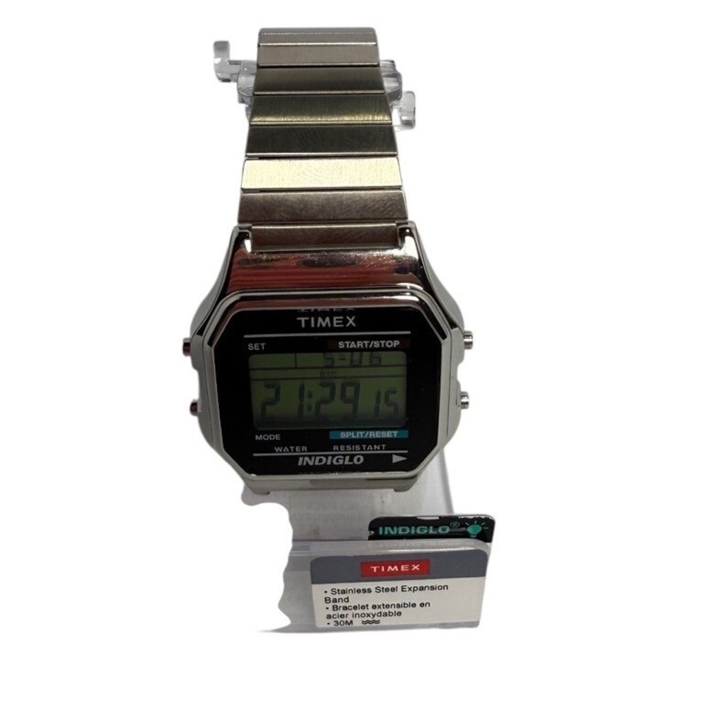 Timex Men's Classic Digital Watch Silver Expansion Band Retro Y2K Military Time